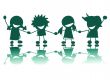 Happy children silhouettes on white background
