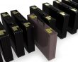 Brown case in row of black 