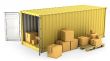 Yellow opened container with a lot of carton boxes