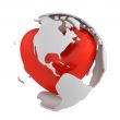 Globe with heart, America part