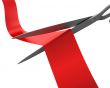 Scissors cut the ribbon closeup