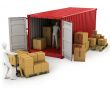 Two workers unload container