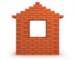 Abstract house made from orange bricks front view
