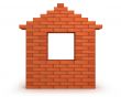 Abstract house made from orange bricks front view