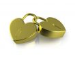 Two connected golden locks formed as hearts