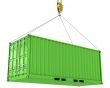 Green freight container hoisted