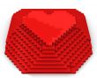 Pyramid with heart on top made of red cubic pixels, front view