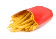 French fries in a red carton box isolated