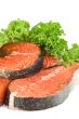 Raw salmon and lettuce isolated 