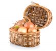 Onion in a wooden basket