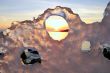 Sunset through ice`s holes