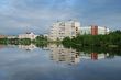 Reflection of city in lake