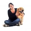 golden retriever and woman