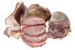 Cutting smoked sausage and pork gammon