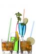 glass of whiskey and cocktail on white background