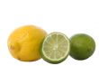 Lime and lemon on white close up