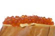 Red caviar with bread macro