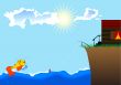 small fish, the sea and house ashore