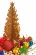 Red Christmas baubles with a golden tree