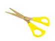 Yellow scissors on a white background