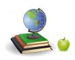 Globe books and green apple 