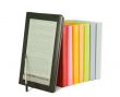 Row of colorful books and electronic book reader