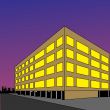 Luminous building on background