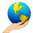 hand carefully keeps globe