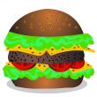 The Hamburger with cheese, tomato and salad