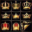  set gold crowns on black background