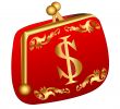 red purse with gold dollar