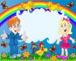 lucky children on background of the rainbow