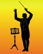 silhouette of a conductor with the music stand