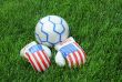 Boxing Gloves and Soccer Ball on Green Lawn