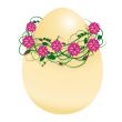 illustration of an egg in a wreath of flowers