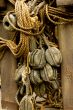 Old rope and wooden block pulleys