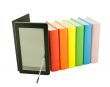 Row of colorful books and electronic book reader