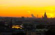 Moscow city sunrise. Kremlin, river and skyline