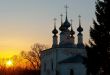 Russian church domes on sunset. Early spring.