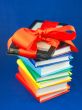 Electronic book reader tied up with red ribbon