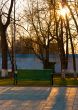 Bench in the russian monastery in the evening