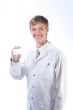 The doctor with the card in a hand