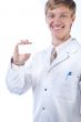 The doctor with the card in a hand
