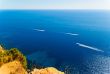 Boats in the Mediterranean sea View from high rock