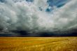 Storm dark clouds over field