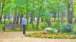people in a holiday park in autumn