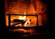 The fire in the fireplace