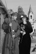 Retro style picture with woman and soldier
