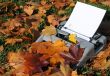 Old Typewriter and Fallen Maple Leaves