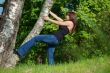 Young woman with tree.